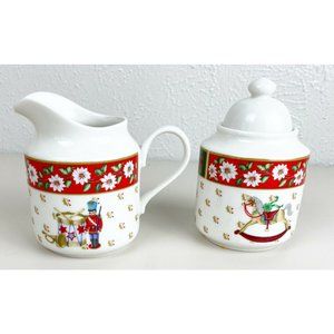 VTG Kobe Classic Traditions Charlton Hall Sugar Bowl & Creamer Set Christmas EUC